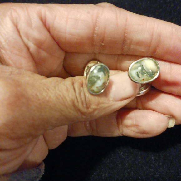 Vintage stainless steel marble cufflinks - Picture 4 of 8